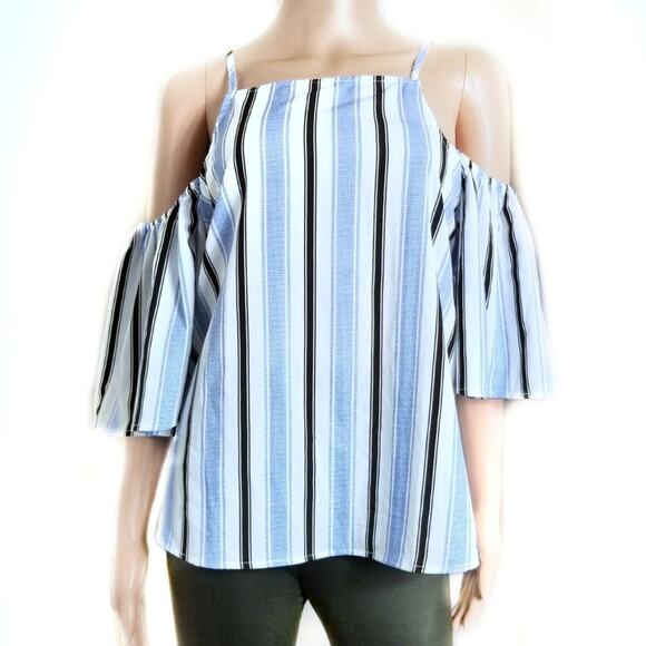 NWT Almost Famous | Open Shoulder Striped Top - Picture 2 of 6